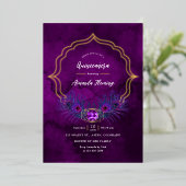 Invitation En Aluminium Peacock violet or Floral Quinceañera (Debout devant)