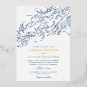 Invitation En Aluminium Peaks Island Maine Mariage Élégant Marine et Or (Recto)