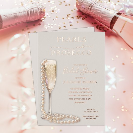 Invitation En Aluminium Pearls and Prosecco Bridal Shower Brunch & Bubbly