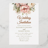 Invitation En Aluminium Pêche en or rose et Mariage floral (Recto)