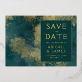 Invitation En Aluminium Peinture Abstraite Mariage Turquoise en or Enregis (Recto)