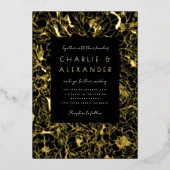 Invitation En Aluminium Peonies dorées Noir et Or (Recto)