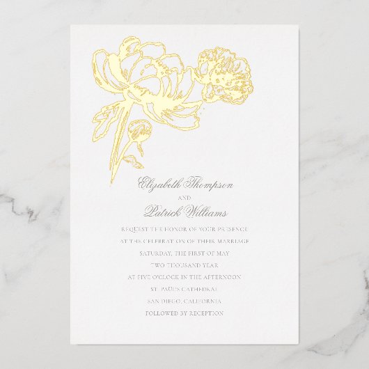 Invitation En Aluminium Peonies Or Floral Formal Mariage élégant (Recto)