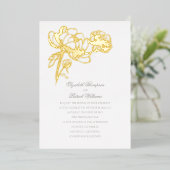 Invitation En Aluminium Peonies Or Floral Formal Mariage élégant (Debout devant)