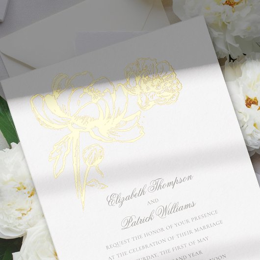 Invitation En Aluminium Peonies Or Floral Formal Mariage élégant