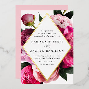 Invitation En Aluminium Peonies Vibrantes Diamond Floral Frame Mariage Or