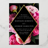 Invitation En Aluminium Peonies Vibrantes Diamond Floral Frame Mariage Or (Recto)