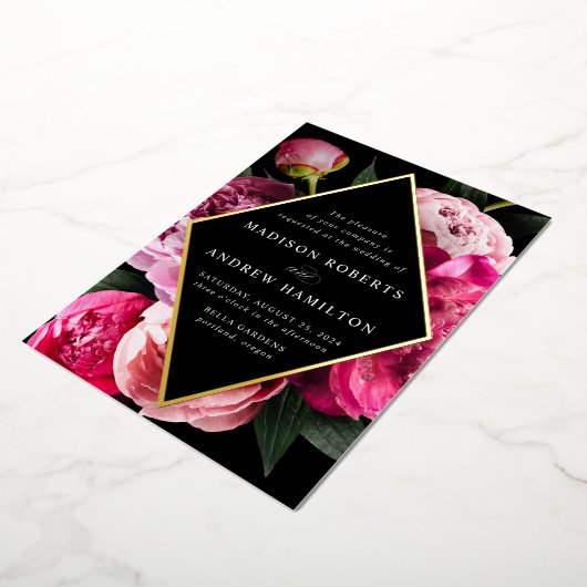 Invitation En Aluminium Peonies Vibrantes Diamond Floral Frame Mariage Or (Rotation)