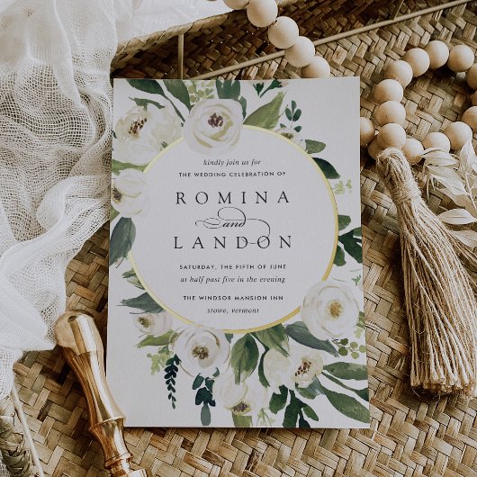 Invitation En Aluminium Peony blanc | Mariage à cadre floral rond