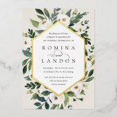 Invitation En Aluminium Peony blanc | Mariage de cadre fleuri géométrique (Recto)