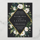 Invitation En Aluminium Peony blanc | Mariage de cadre fleuri géométrique (Recto)