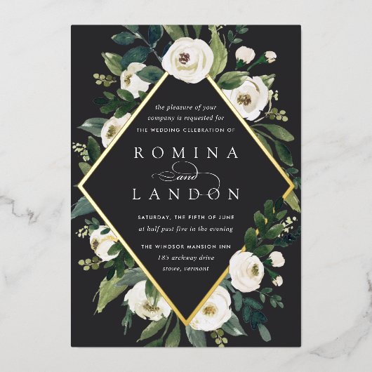 Invitation En Aluminium Peony blanc | Mariage de cadre fleuri géométrique (Recto)