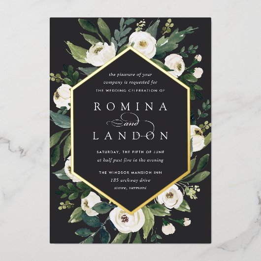 Invitation En Aluminium Peony blanc | Mariage de cadre fleuri géométrique (Recto)