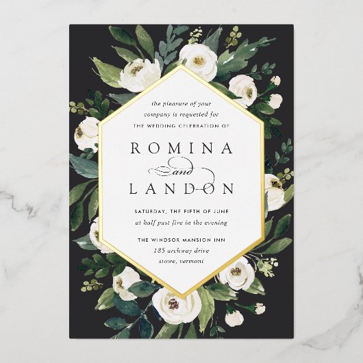 Invitation En Aluminium Peony blanc | Mariage de cadre fleuri géométrique (Recto)