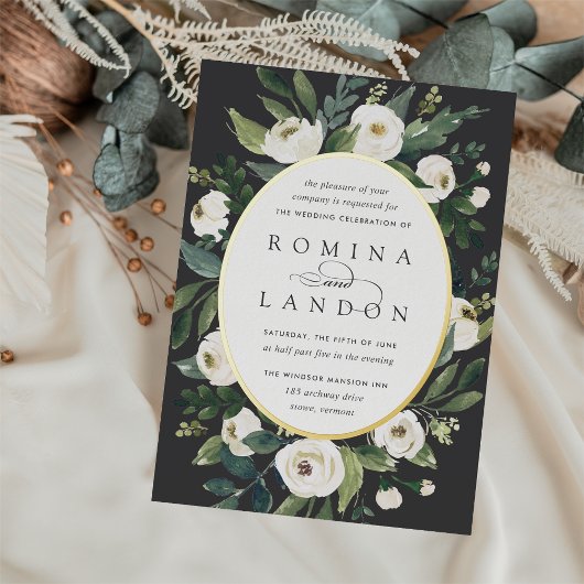 Invitation En Aluminium Peony blanc | Mariage floral à cadre ovale