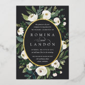 Invitation En Aluminium Peony blanc | Mariage floral à cadre ovale (Recto)