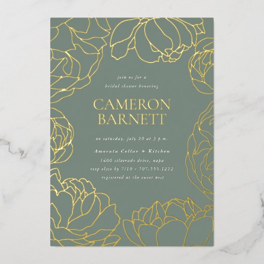 Invitation En Aluminium Peony Garden Dusty Sage Green Fête des mariées Flo (Recto)