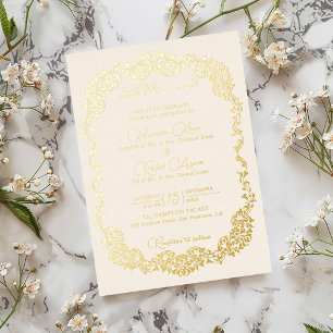 Invitation En Aluminium Perle Artistique Crème Floral Paisley Mariage Musu