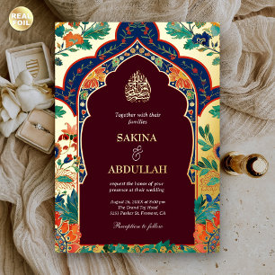 Invitation En Aluminium Persan Fleurs Incarnat Mariage Musulman Or