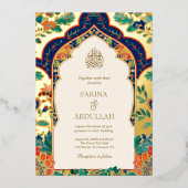 Invitation En Aluminium Perse Floral Inlay Crème Mariage musulman Or (Recto)
