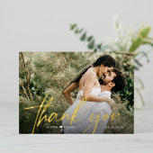 Invitation En Aluminium Personnalisé 2 photos Mariage Merci Script Gold (Debout devant)