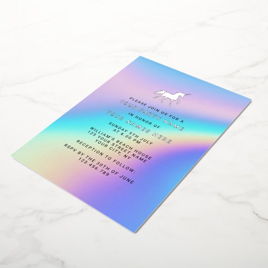 Invitation En Aluminium Personnalisé Holographique Moderne Élégant Unicorn (Rotation)