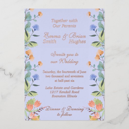Invitation En Aluminium Pervenche florale (Recto)