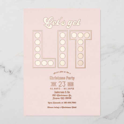 Invitation En Aluminium Petal Glow Let's Get Lit Retro Christmas Party (Recto)