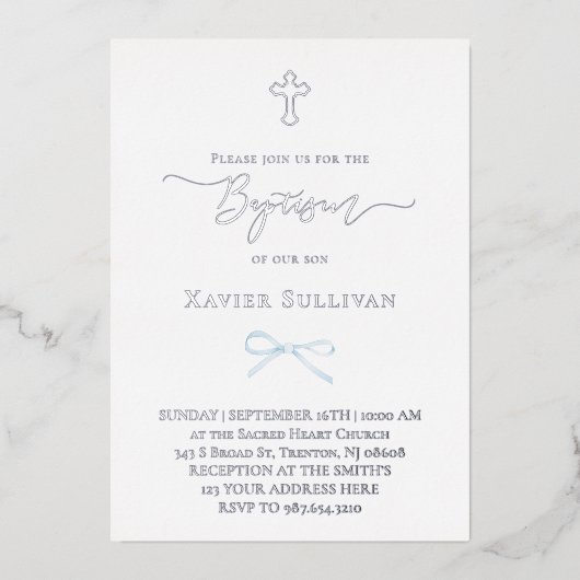Invitation En Aluminium petit arc bleu Baptême (Recto)
