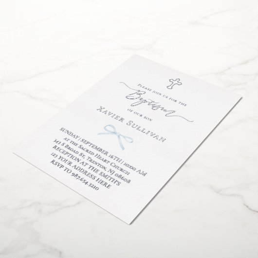 Invitation En Aluminium petit arc bleu Baptême (Rotation)