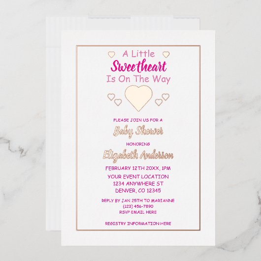 Invitation En Aluminium Petit Baby shower de coeur (Enveloppe)