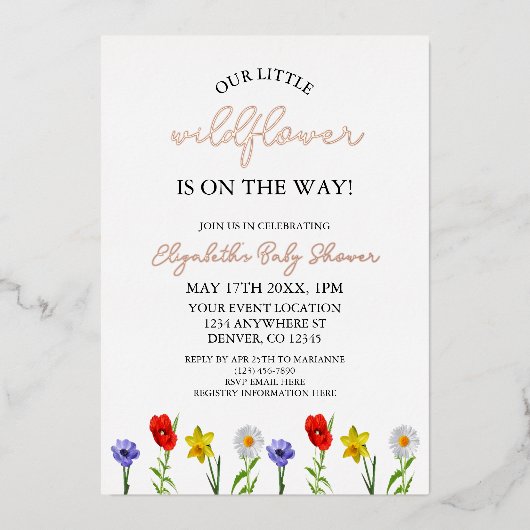 Invitation En Aluminium Petit Baby shower Fleur sauvage (Recto)