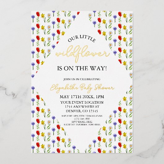 Invitation En Aluminium Petit Baby shower Fleur sauvage (Recto)