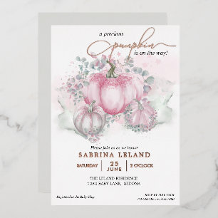 Invitation En Aluminium Petit Citrouille Aquarelle rose Baby shower fille