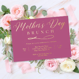 Invitation En Aluminium Petit Déjeuner de la Fête des Mères en Rose et Or