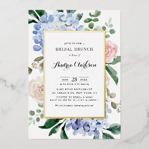 Invitation En Aluminium Petit déjeuner de mariage avec des Hortensias Bleu