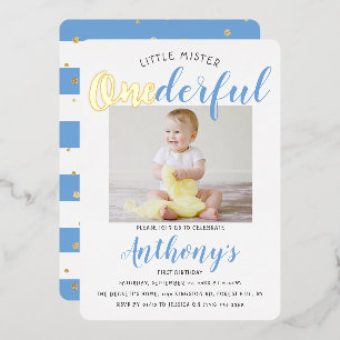 Invitation En Aluminium Petit Monsieur Onederful Photo 1er Anniversaire Ré