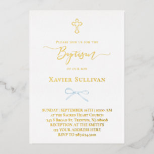 Invitation En Aluminium petit nœud bleu Baptême