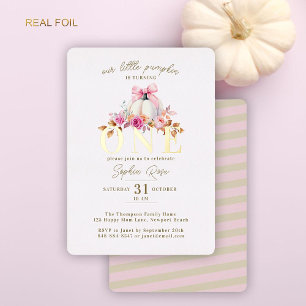 Invitation En Aluminium Petite Citrouille Bow Roses 1er Anniversaire Or