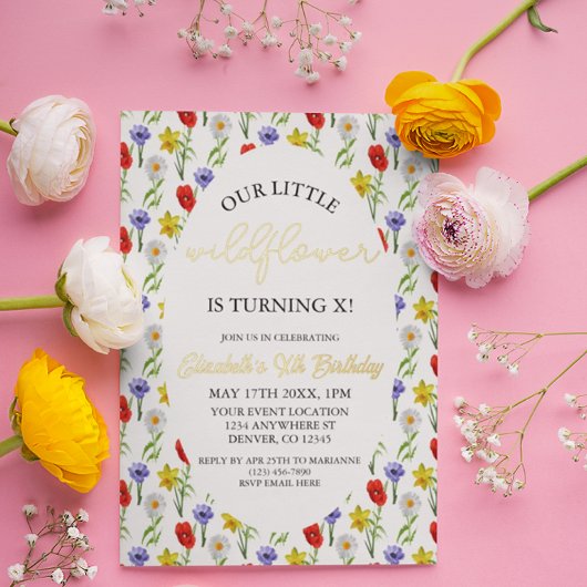 Invitation En Aluminium Petite fille Fleur sauvage Anniversaire