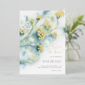 Invitation En Aluminium Petites Fleurs Blanches Enregistrer La Date (Debout devant)