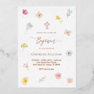 Invitation En Aluminium petites fleurs colorées Baptême