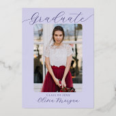 Invitation En Aluminium Pétrole d'or Flore Script Purple Graduation Photo (Verso)