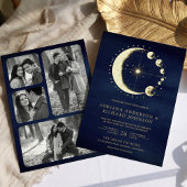 Invitation En Aluminium Phases Crescent Lune Céleste Or Mariage Bleu