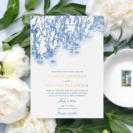 Invitation En Aluminium Phippsburg Maine Mariage Elegant Gold