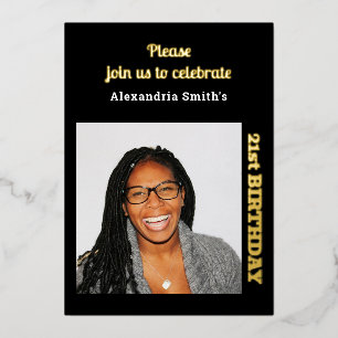 Invitation En Aluminium Photo 21e anniversaire Black Gold
