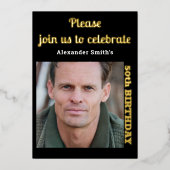 Invitation En Aluminium Photo 50th Birthday Black Gold (Recto)