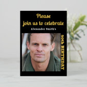 Invitation En Aluminium Photo 50th Birthday Black Gold (Debout devant)