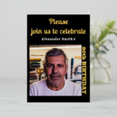 Invitation En Aluminium Photo 60th Birthday Black Gold (Debout devant)