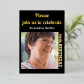 Invitation En Aluminium Photo 70th Birthday Black Gold (Debout devant)